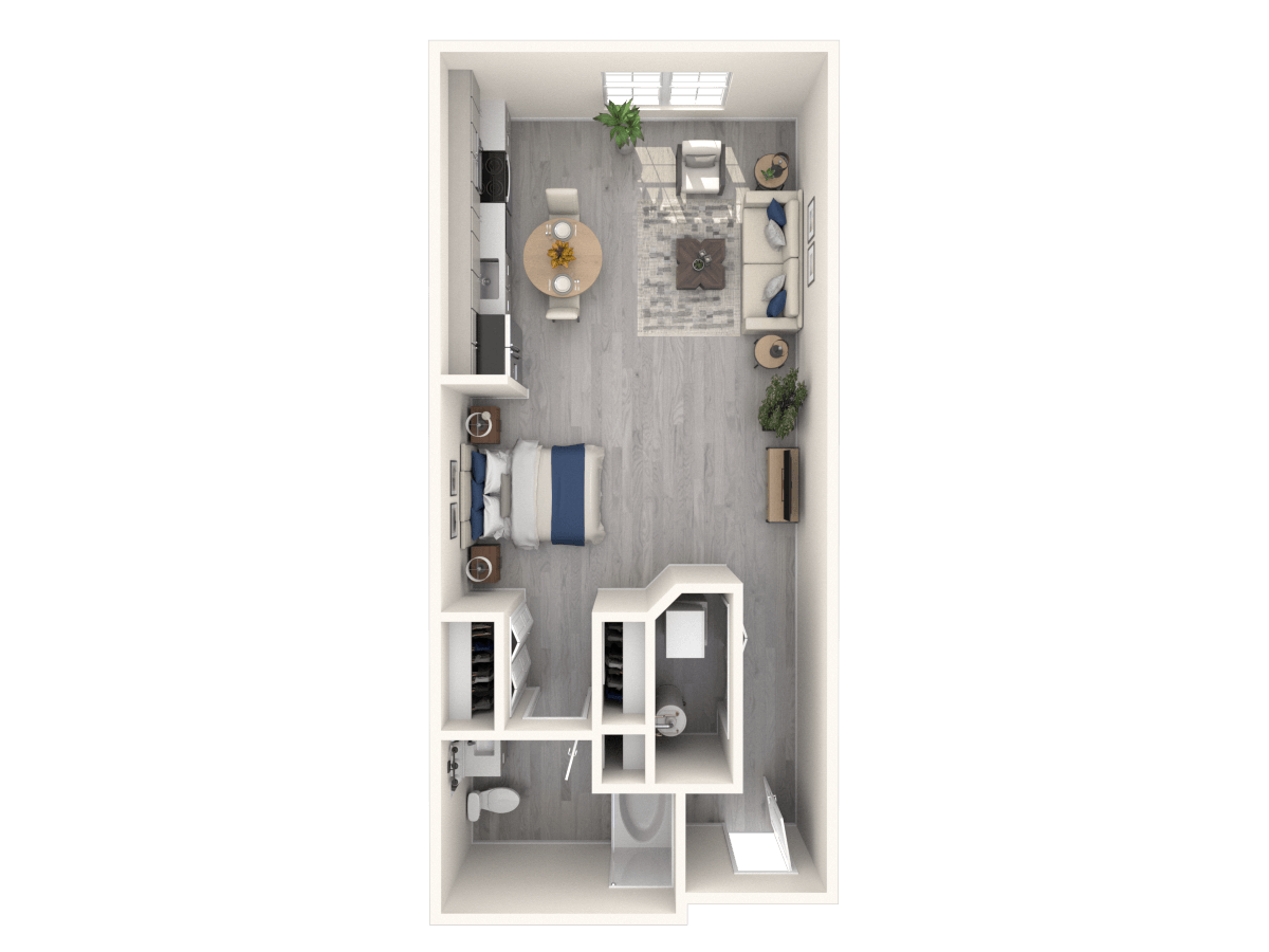 Floor plan for studio, 1 bath, 682 sqft